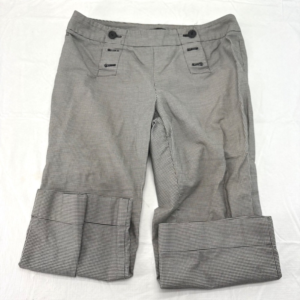 New York & Company Houndstooth Sailor Cropped Pants Black White Size 8 Average